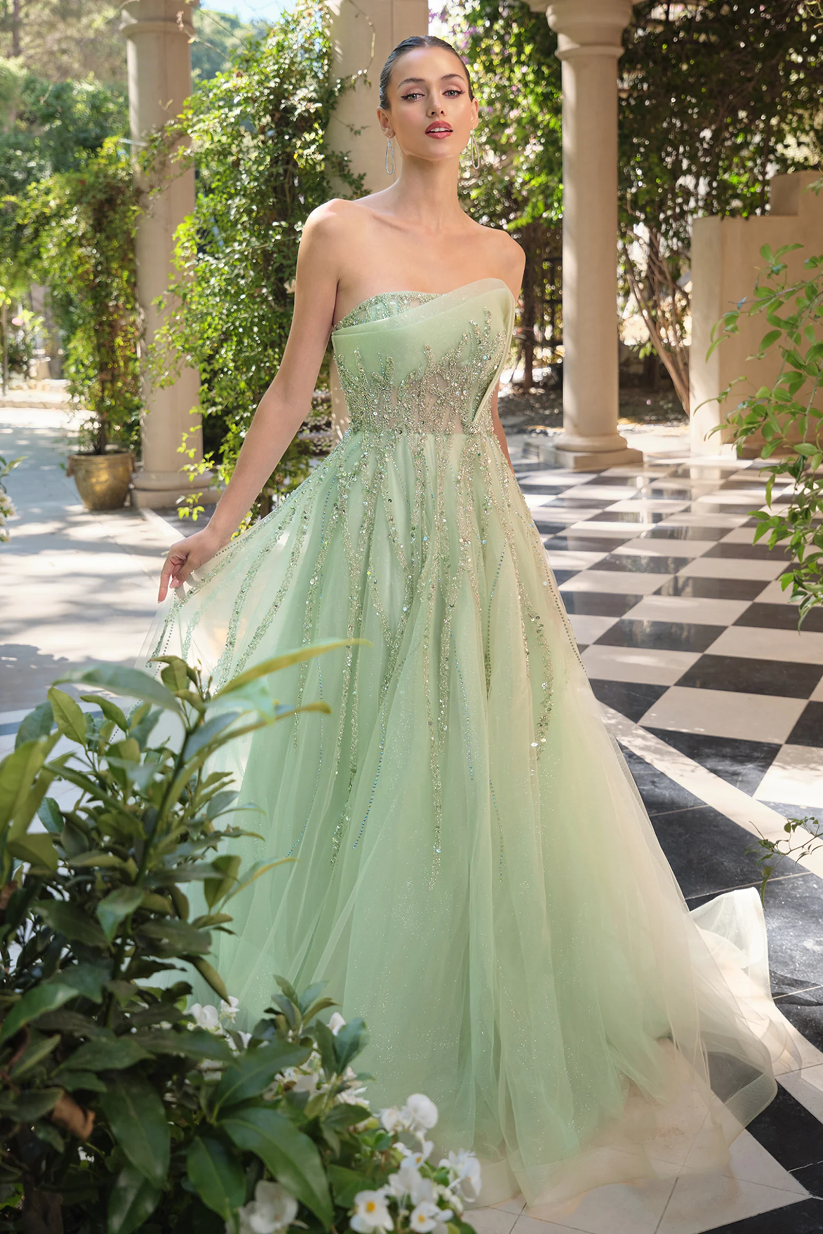 A1491 - Strapless A-Line Tulle Gown - Andrea & Leo - Image 4