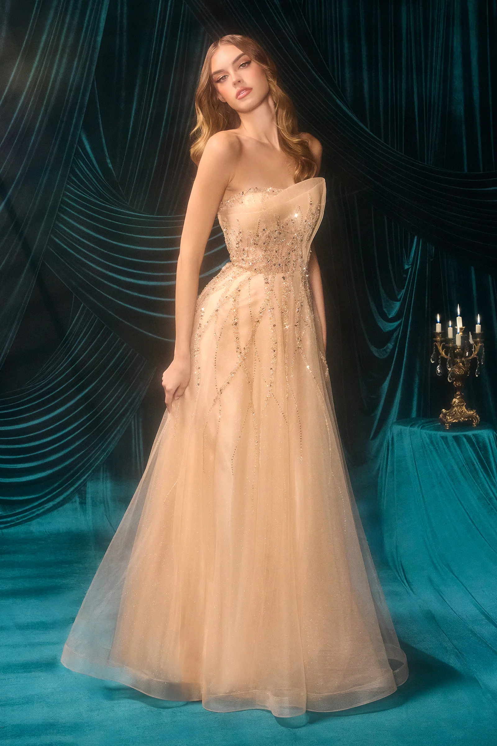 A1491 - Strapless A-Line Tulle Gown - Andrea & Leo - Image 7