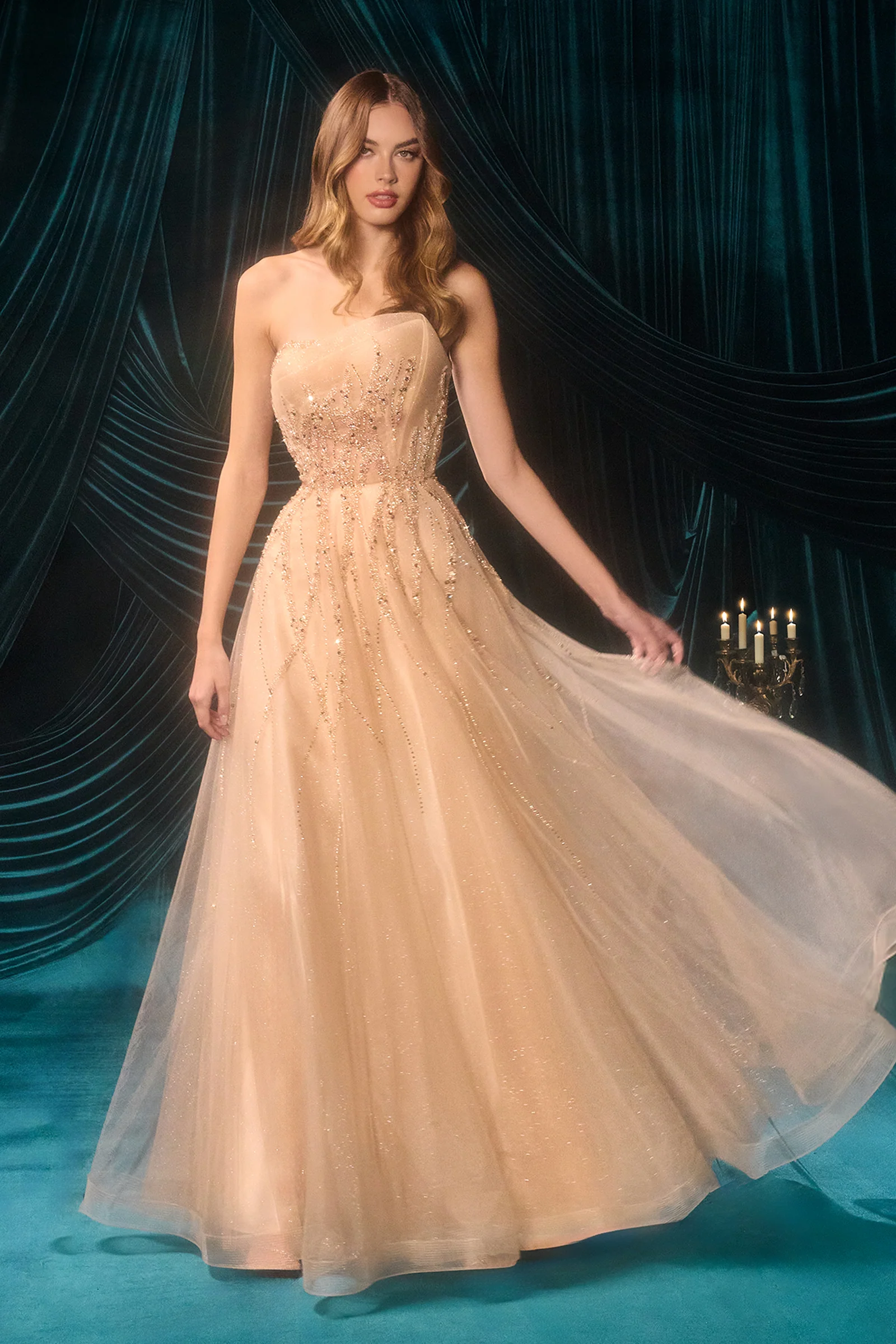 A1491 - Strapless A-Line Tulle Gown - Andrea & Leo - Image 8
