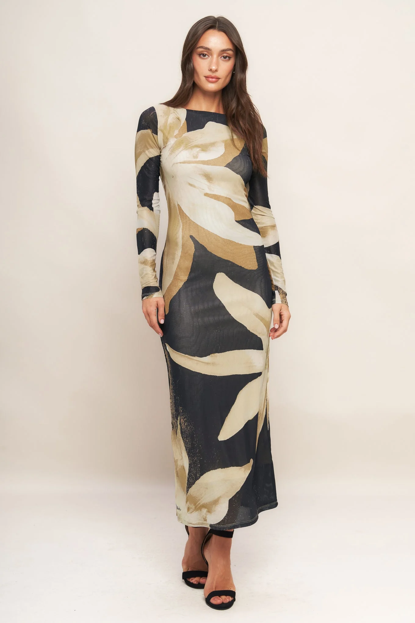 ABSTRACT BOTANICA LONG SLEEVE POWER MESH MIDI DRESS - Image 7