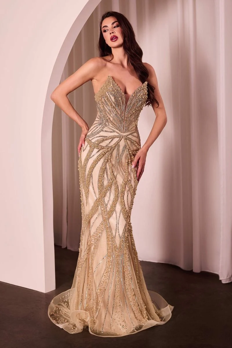 ADRIENNE GOWN - PEARL & CRYSTAL STRAPLESS FITTED DRESS - Image 7