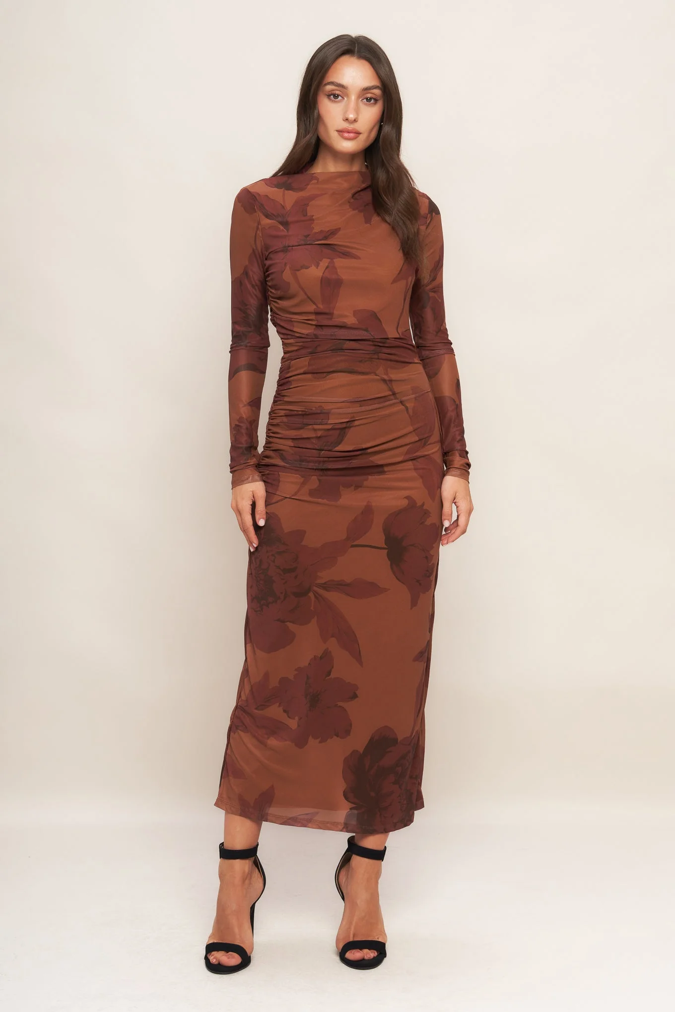 AMBER FLORA POWER MESH MIDI DRESS - Image 5
