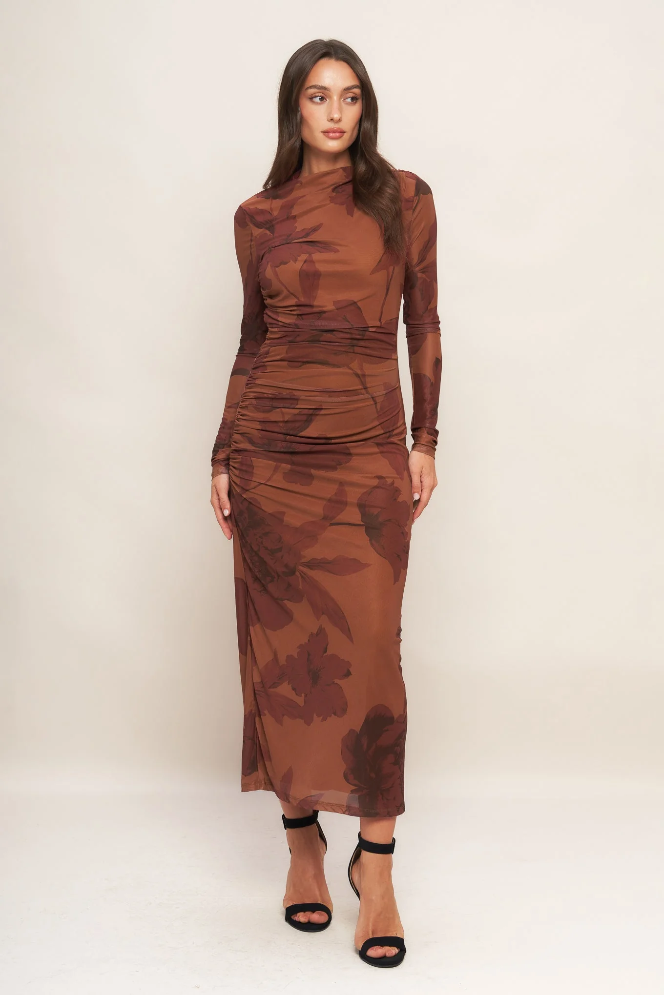 AMBER FLORA POWER MESH MIDI DRESS - Image 6