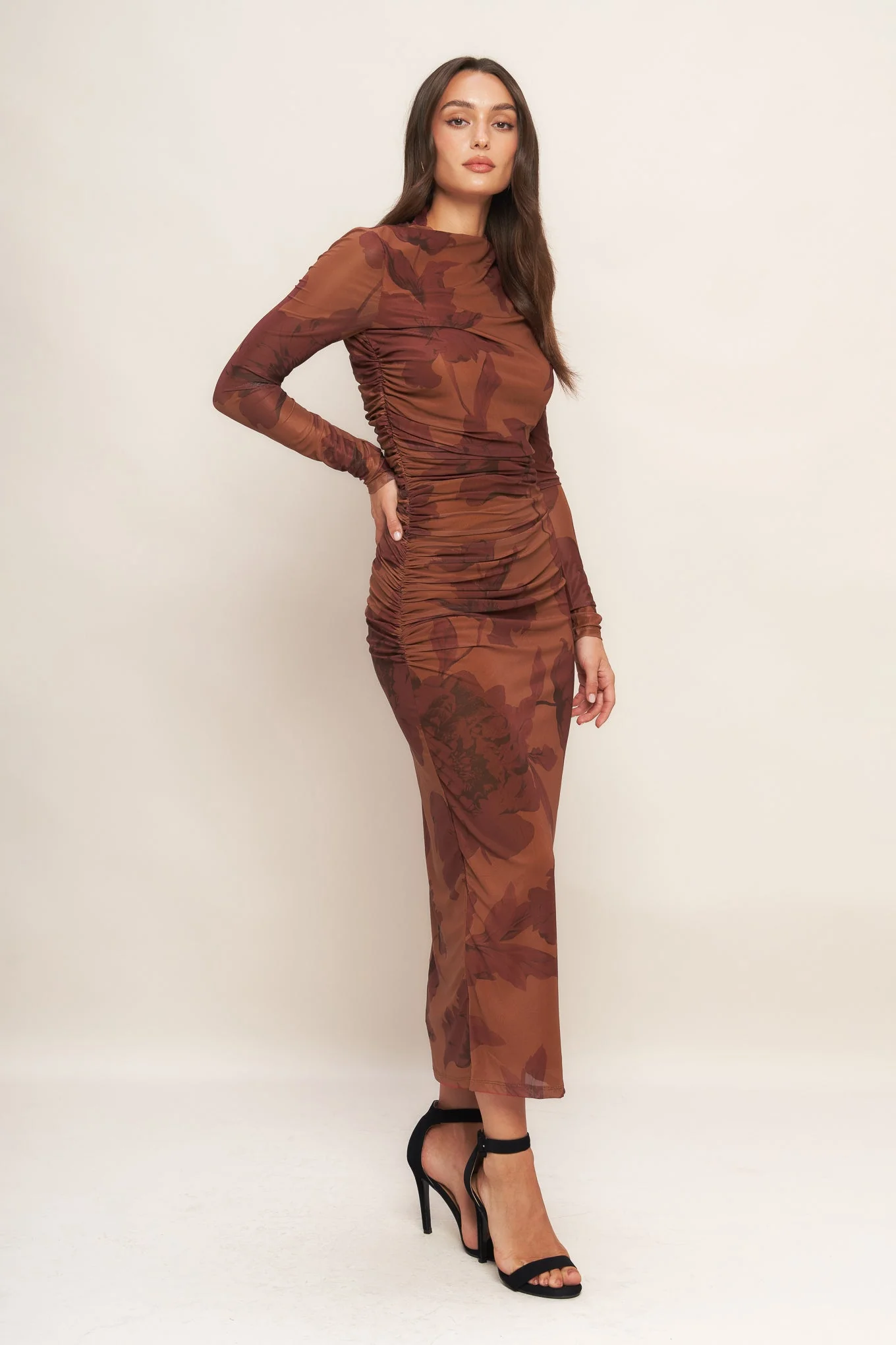 AMBER FLORA POWER MESH MIDI DRESS - Image 7