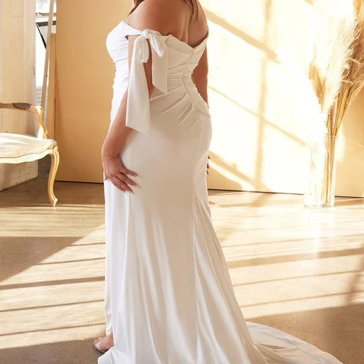 Amber Gown - Off-White - Off Shoulder Stretch Spandex Satin Dress With Ties - Image 9
