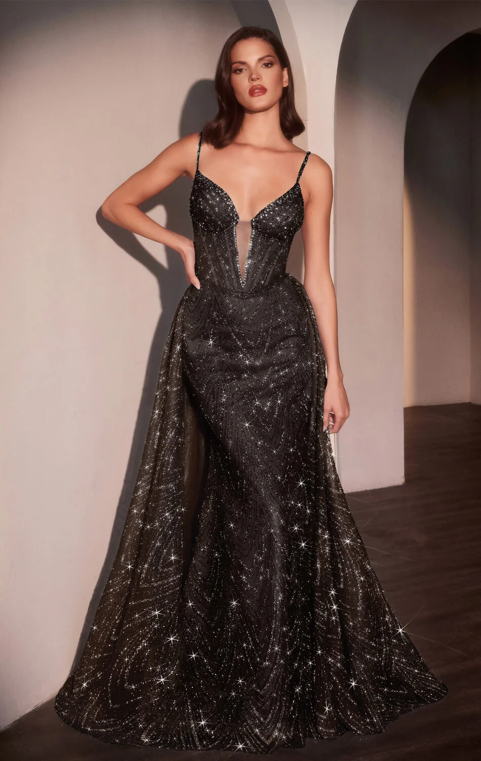 ANTONIA GOWN - GLITTER PRINTED FITTED DRESS WITH OVERSKIRT - Image 3