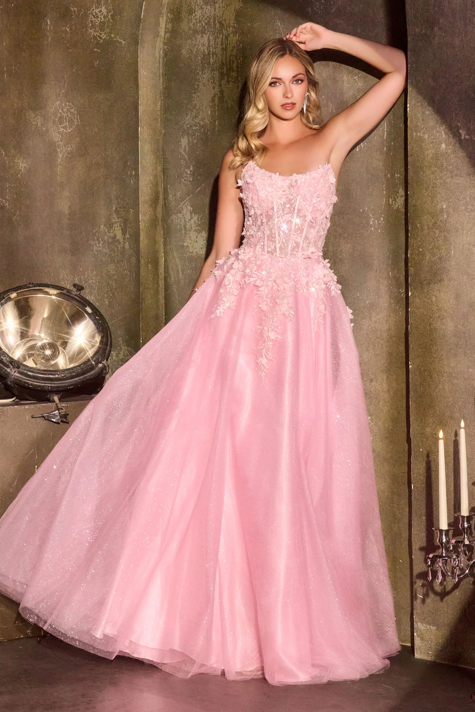 April Scoop Neck Ball Gown with Floral Appliqué - Image 4
