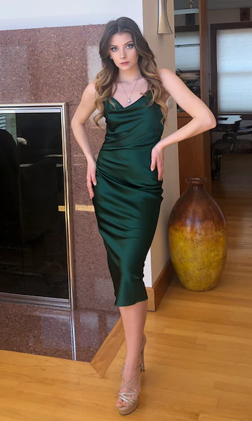 Aspen Midi Dress - Emerald Green Satin Slip Dress - Image 6