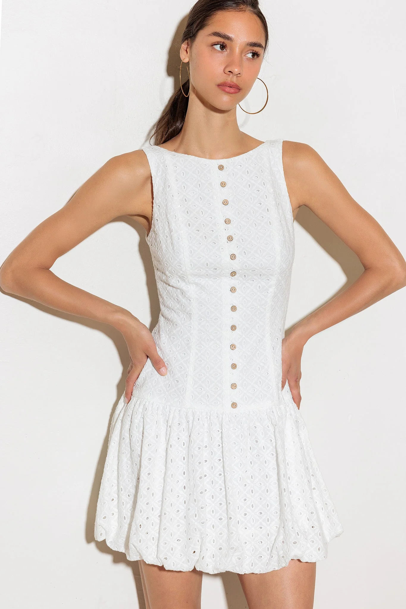 AT FIRST GLANCE WHITE EYELET MINI DRESS - Image 7