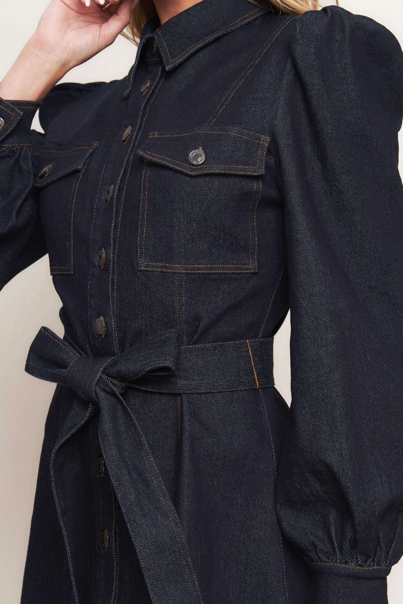 AUTUMN DAYS DARK INDIGO DENIM MINI DRESS - FINAL SALE - Image 3
