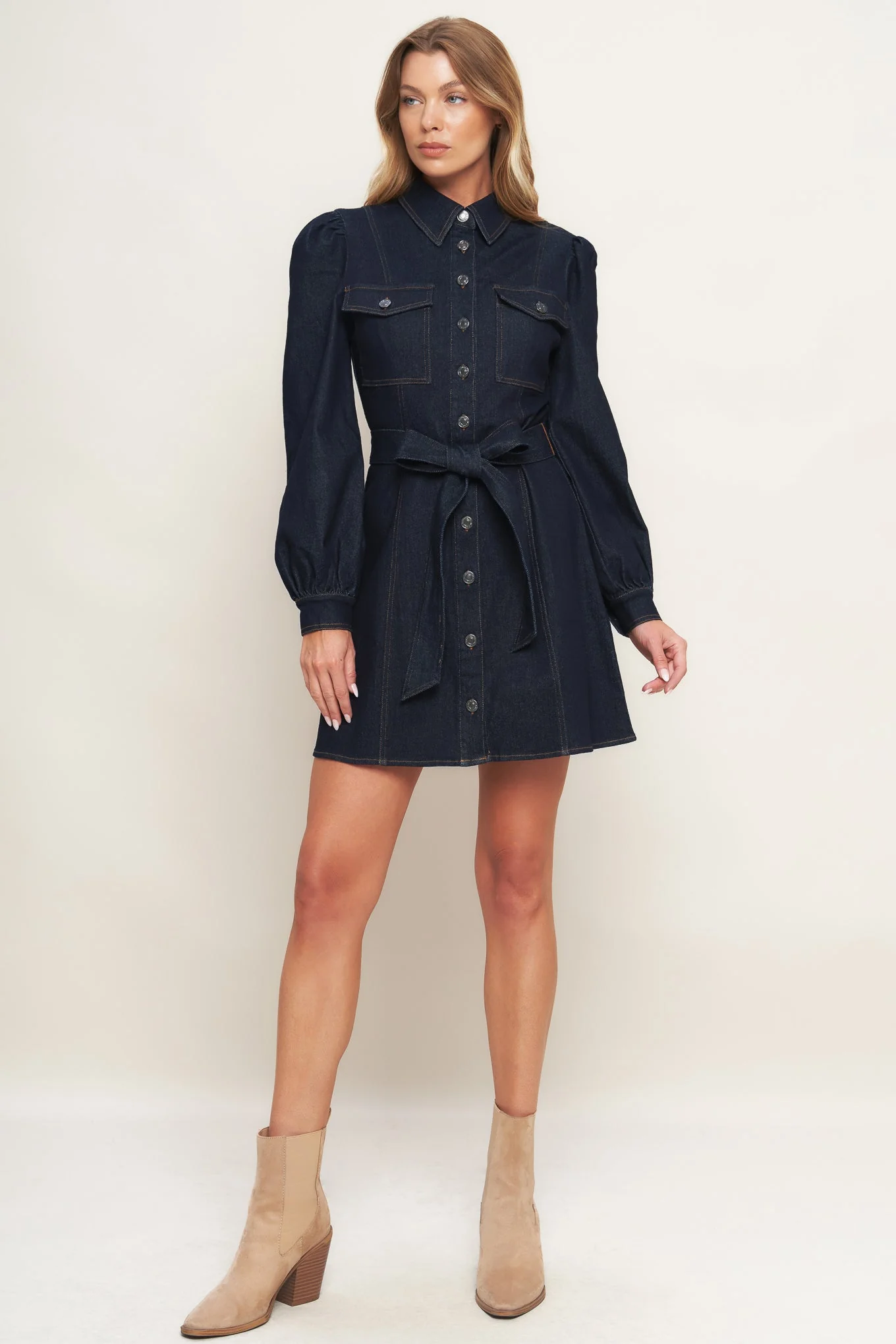 AUTUMN DAYS DARK INDIGO DENIM MINI DRESS - FINAL SALE - Image 4