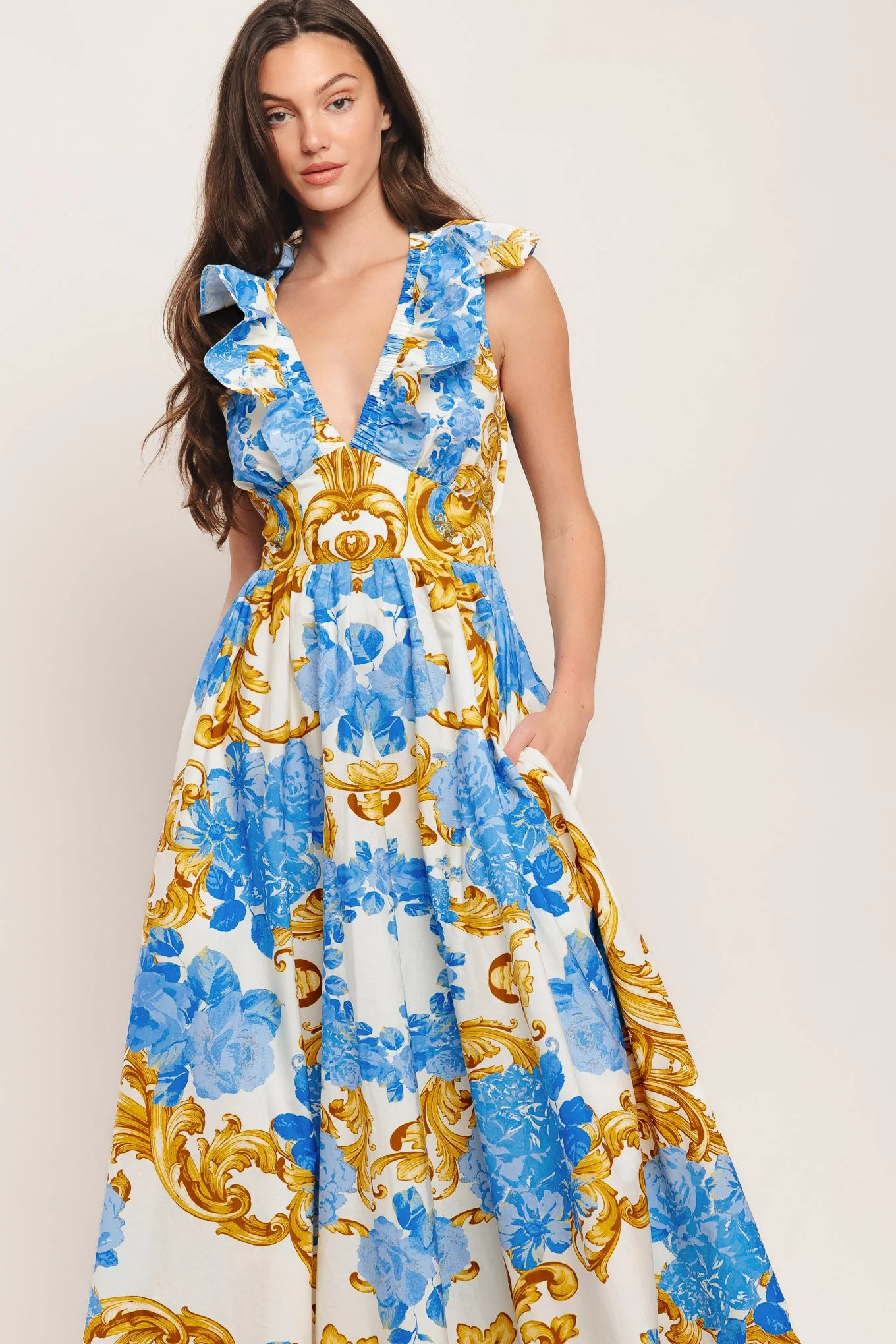 BAROQUE BLOOM BLUE MIDI DRESS - Image 5