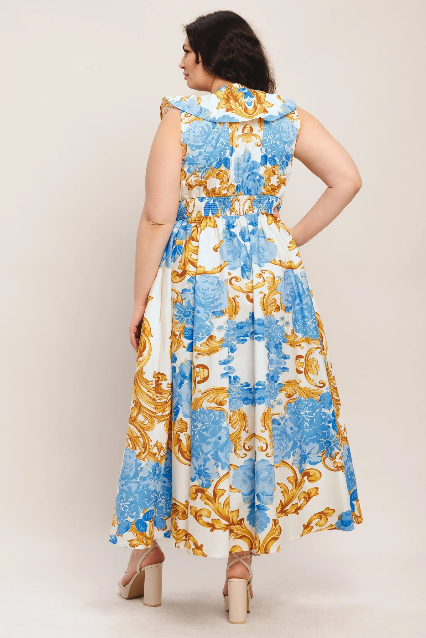 BAROQUE BLOOM BLUE MIDI DRESS - Image 8