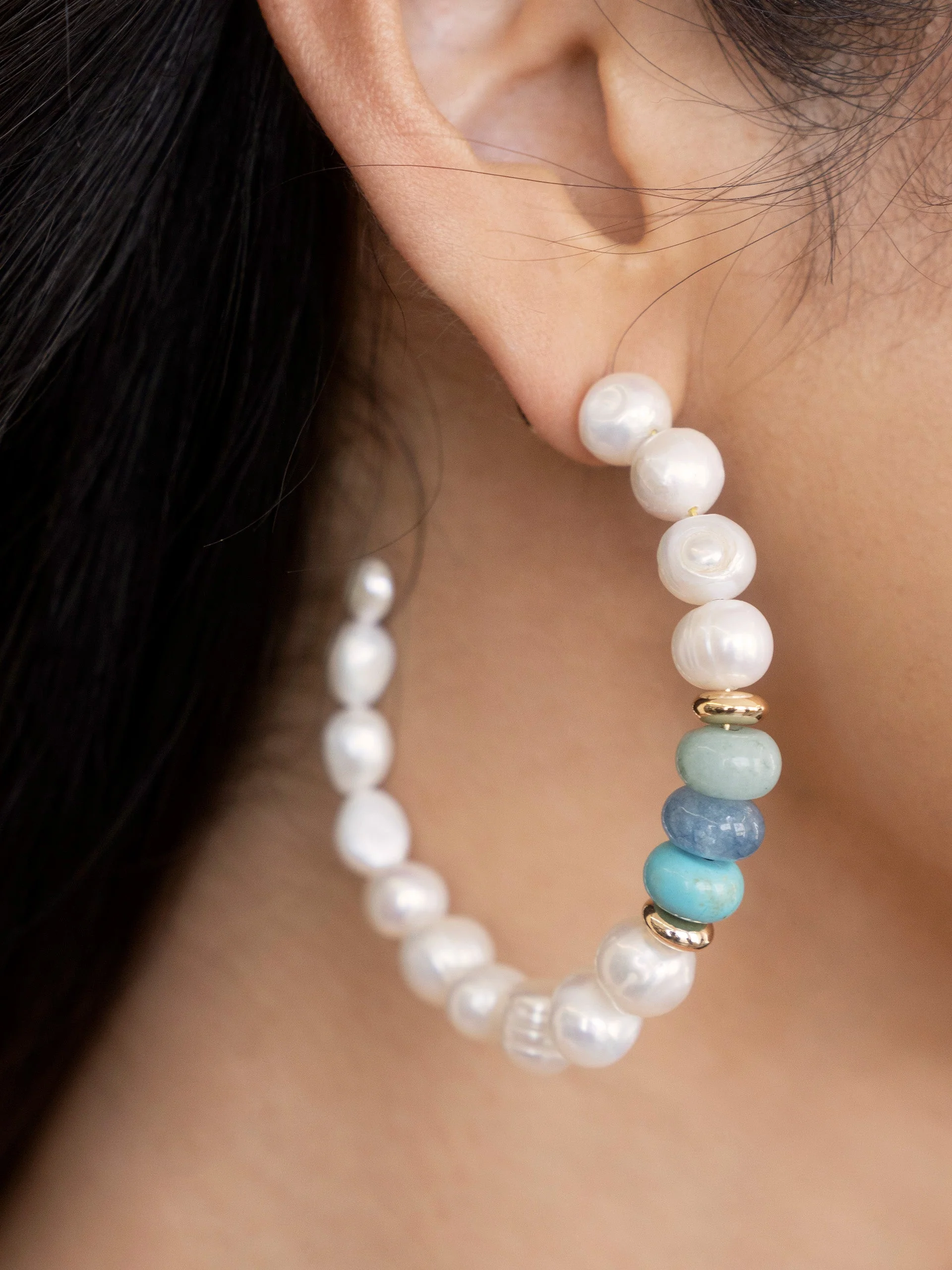 Beach Day Pearl and Gemstone Hoop Earrings - Image 4