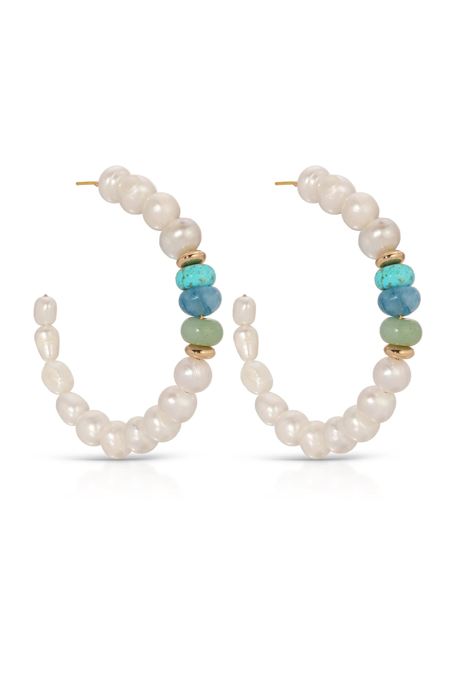 Beach Day Pearl and Gemstone Hoop Earrings - Image 5