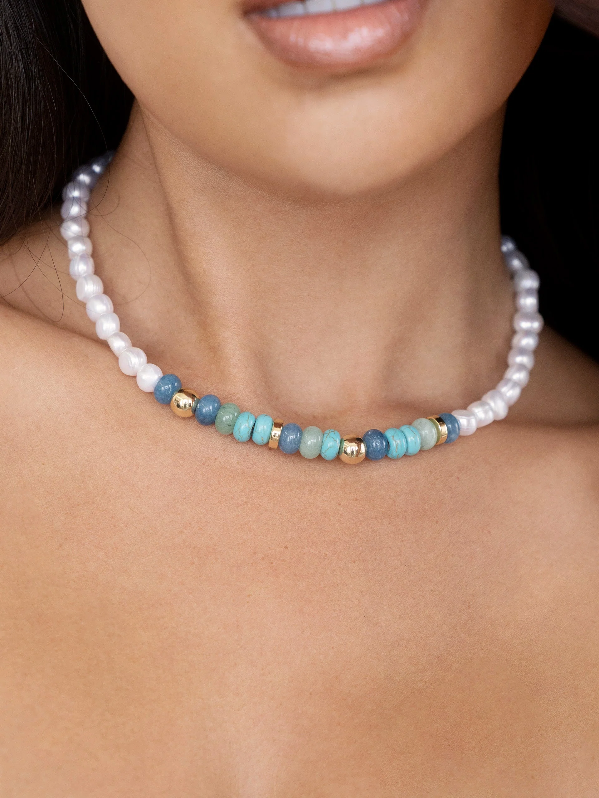 Beach Day Pearl and Gemstone Necklace - Image 2