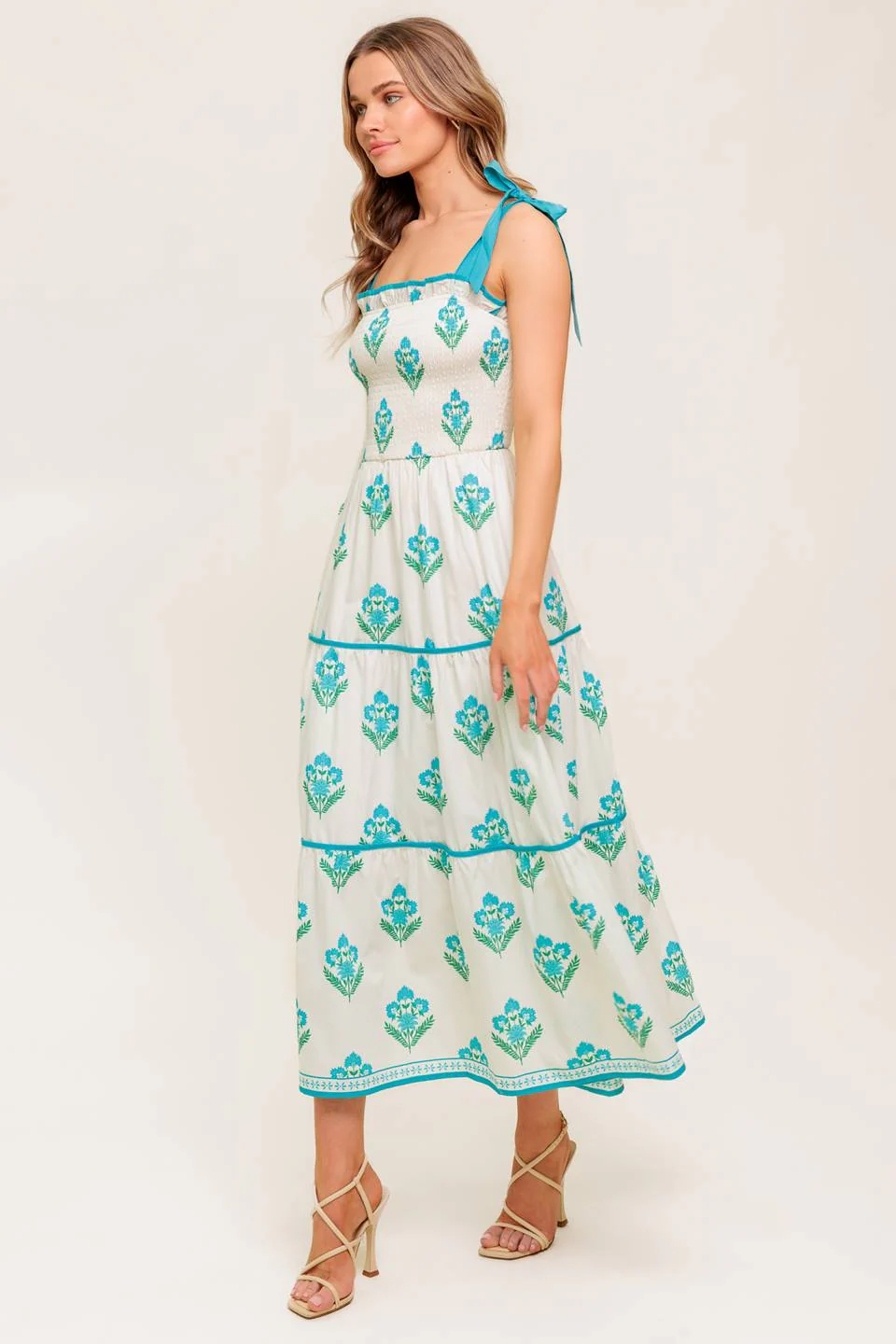 BEAUTY IN BLOOM - BLUE TIE STRAP MIDI DRESS - Image 5