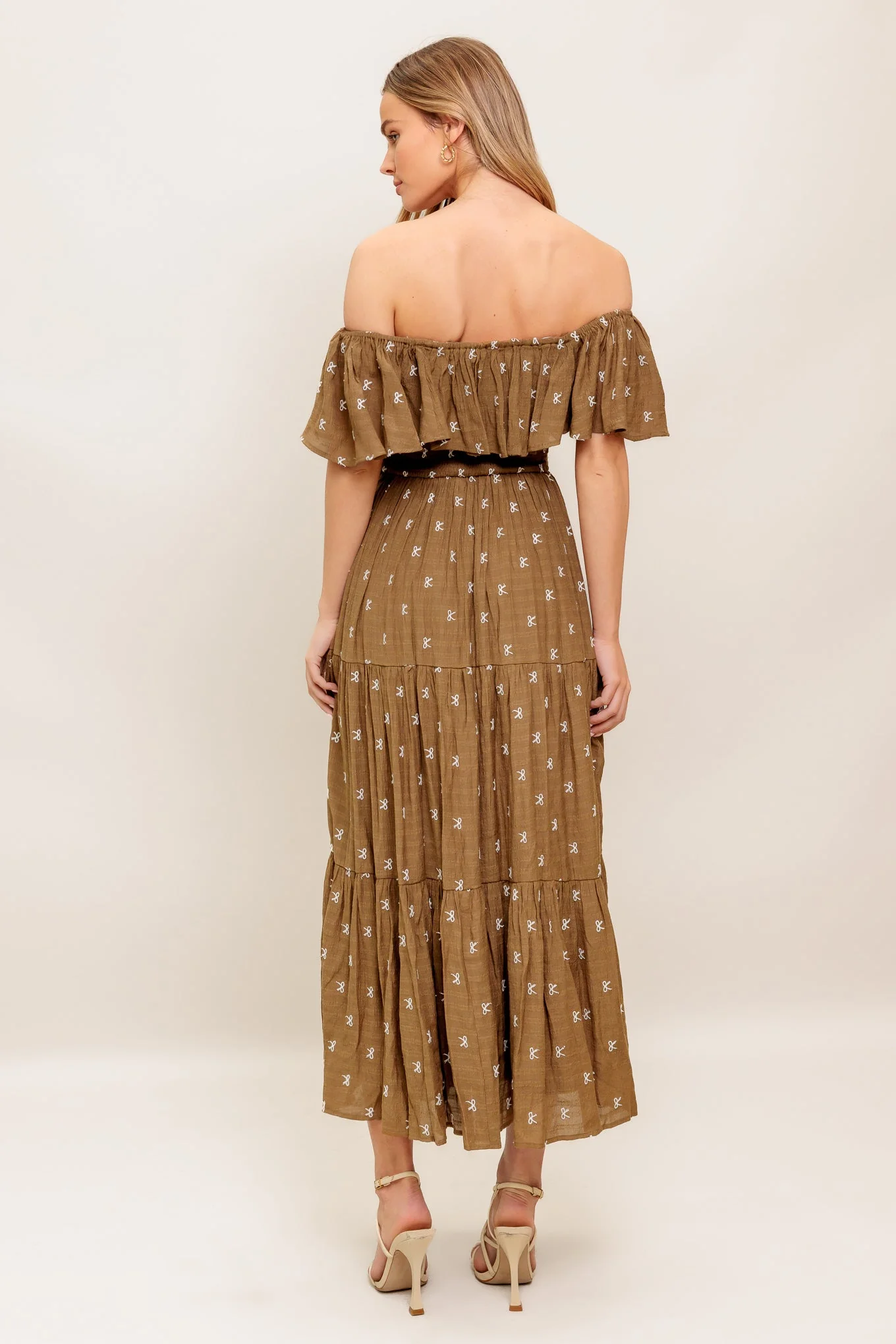 BELLE AMOUR OFF SHOULDER BROWN MIDI DRESS - Image 2