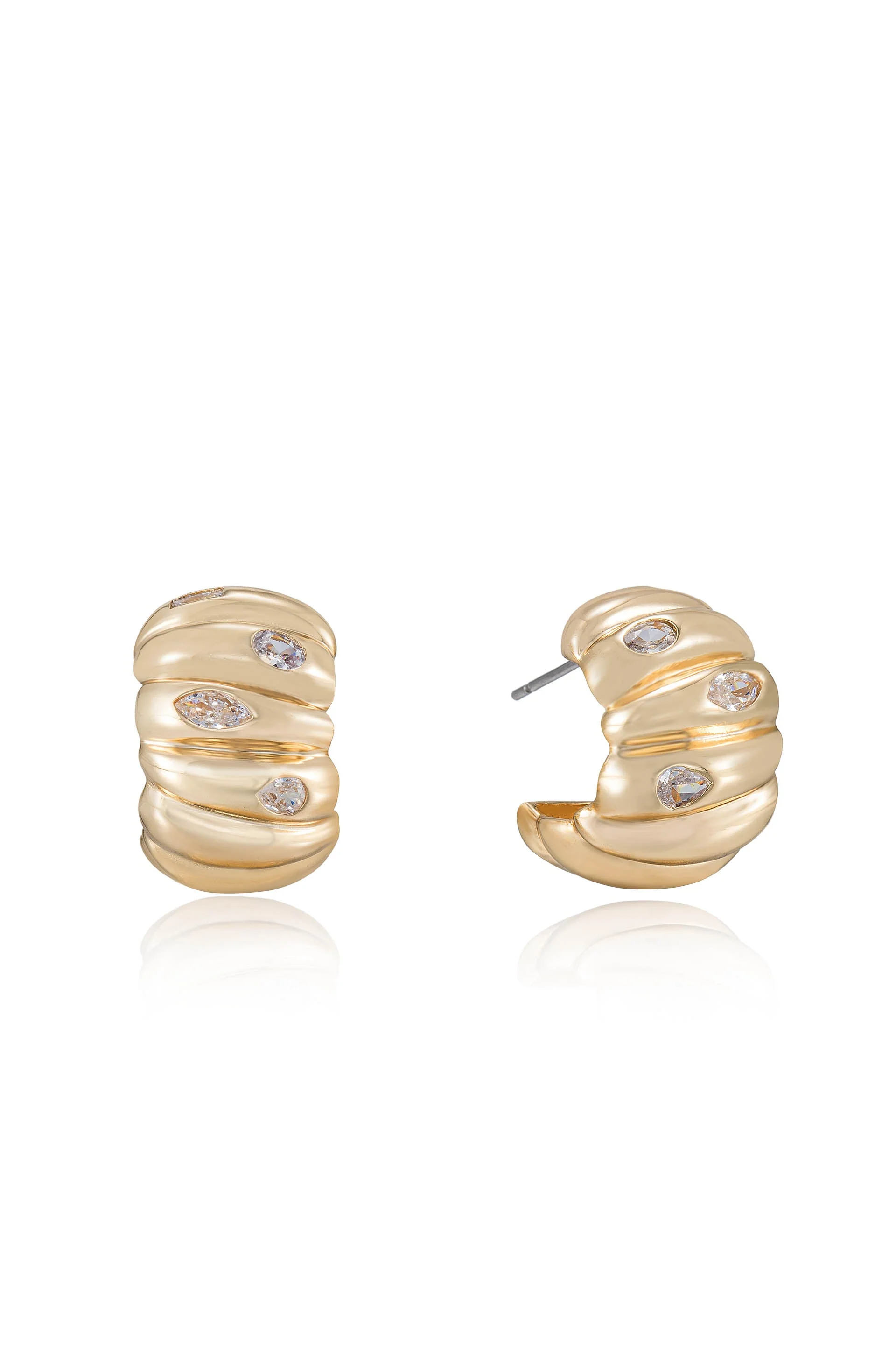 Bezel Crystal Crescent Huggie Hoops - Image 2