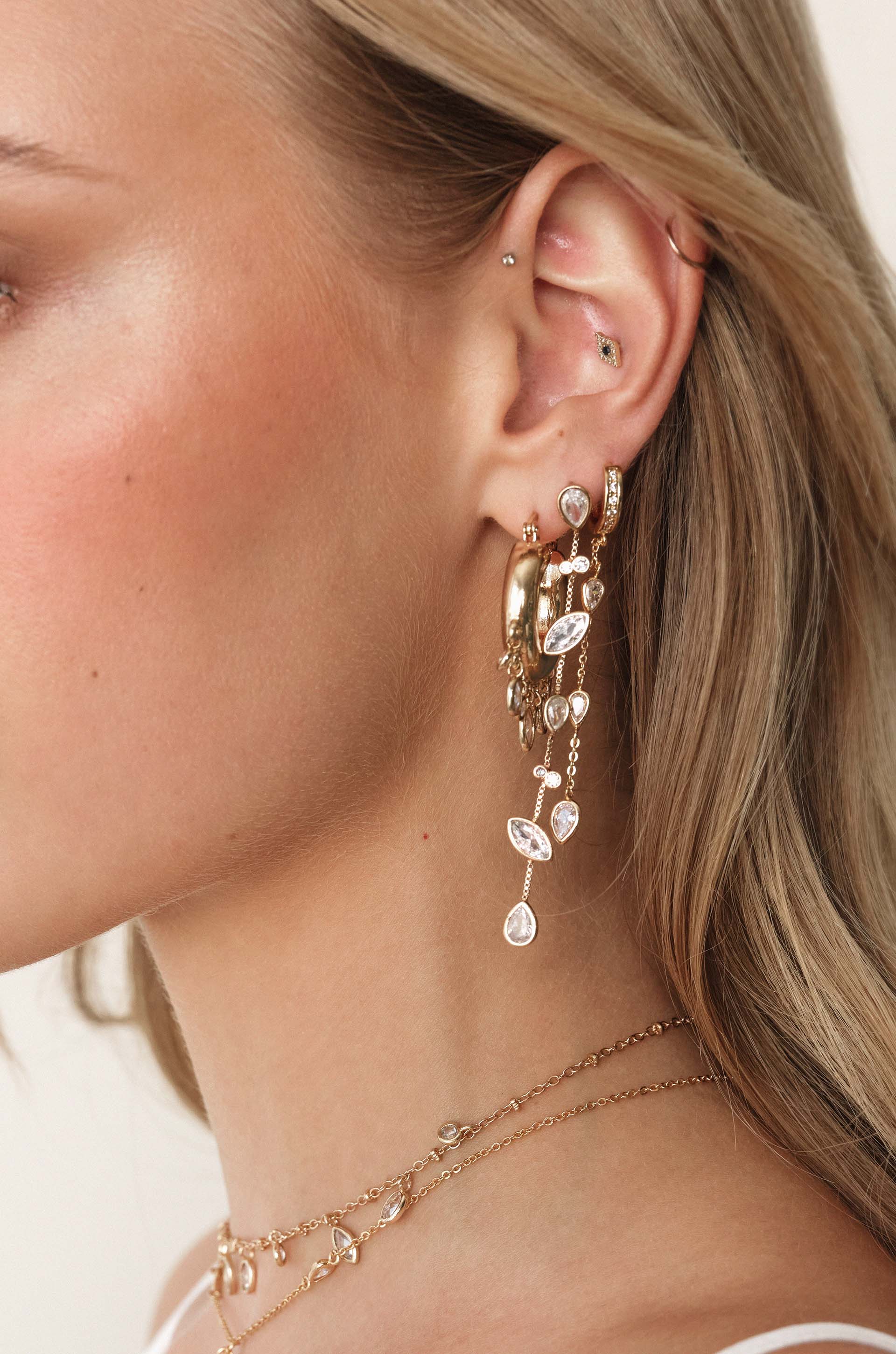 Bezel Crystal Huggie Hoop Dangle Earrings - Image 2