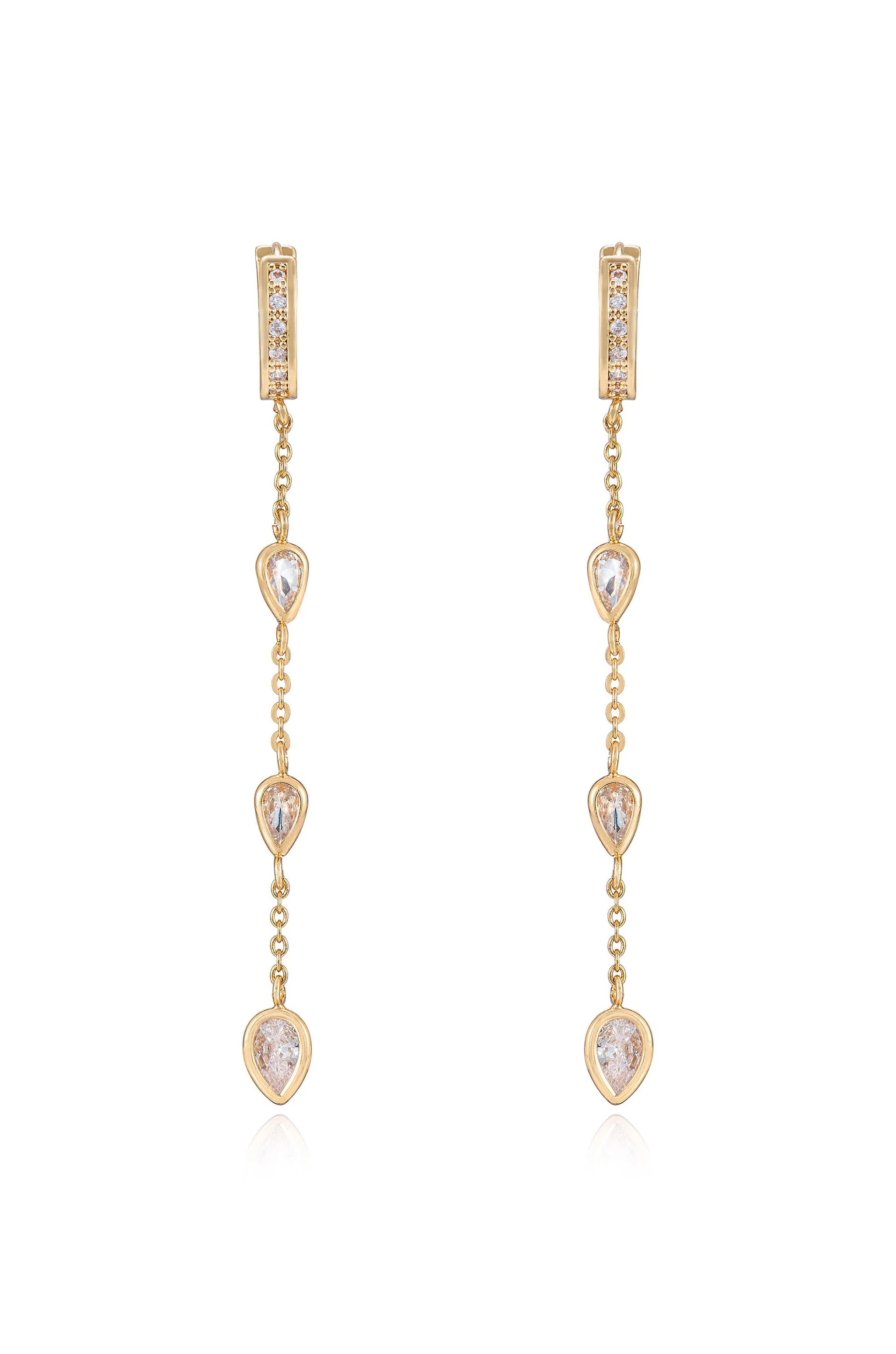 Bezel Crystal Huggie Hoop Dangle Earrings - Image 3