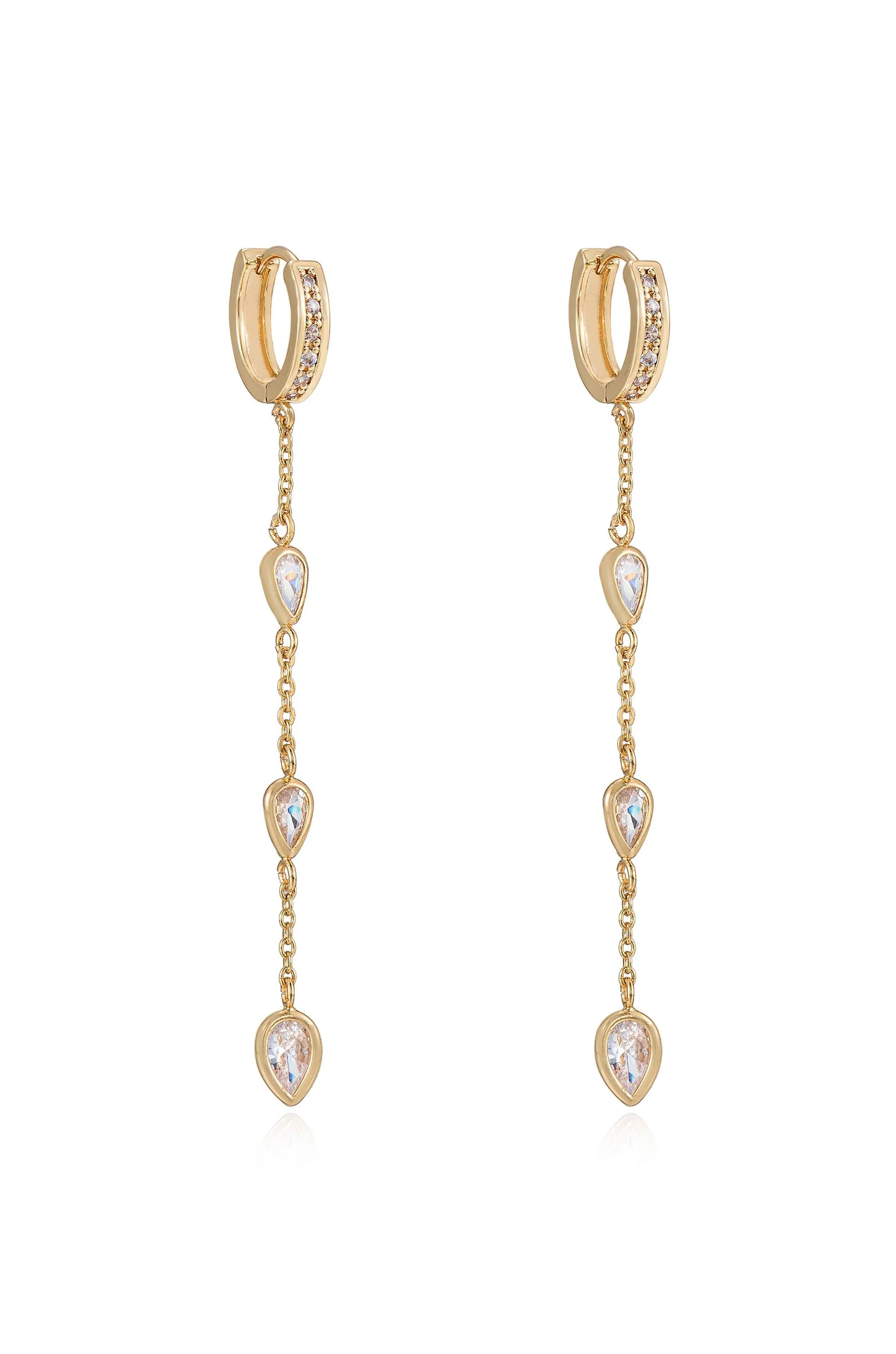 Bezel Crystal Huggie Hoop Dangle Earrings - Image 4