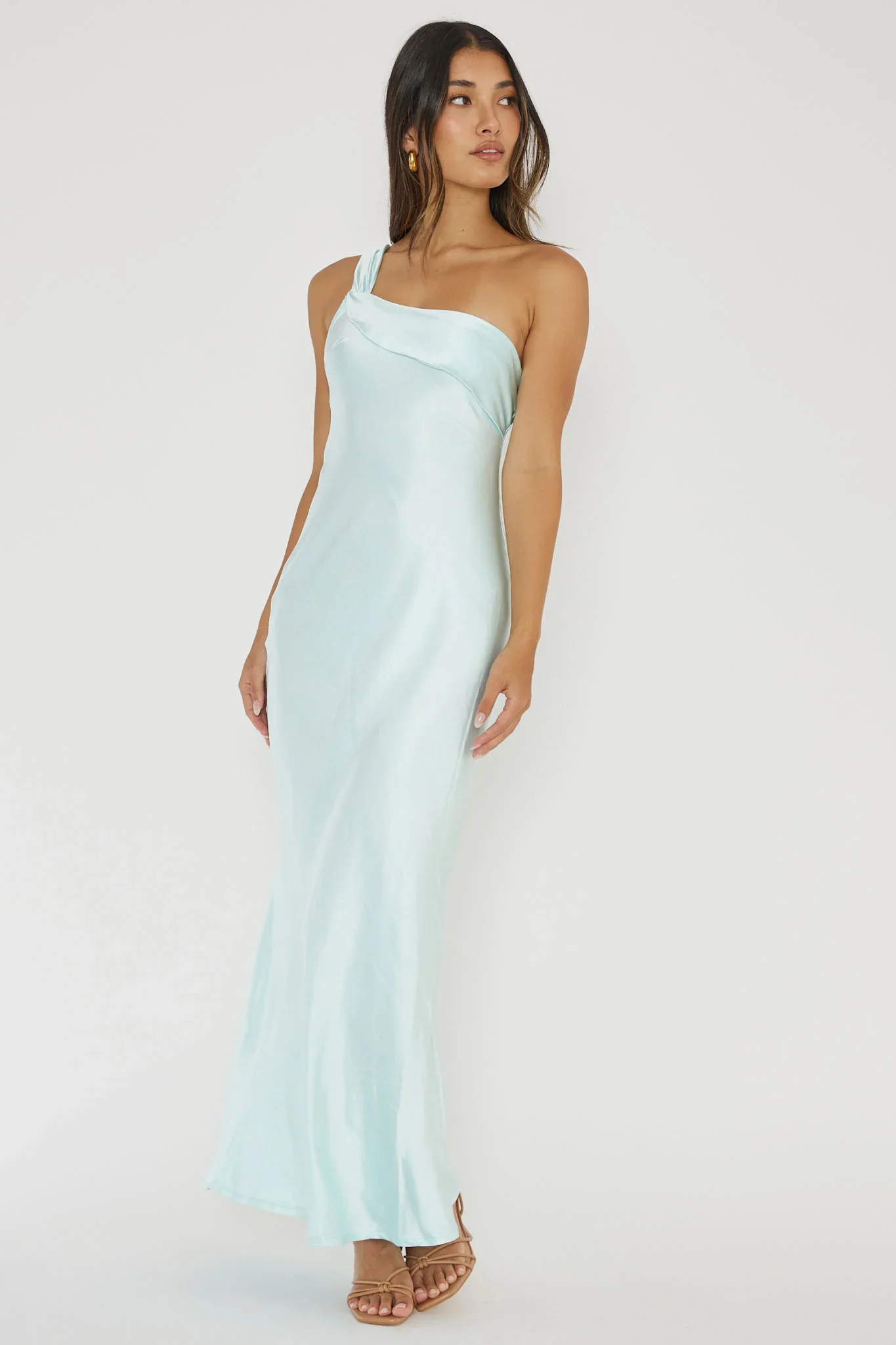 Blaine Maxi Dress - Ice Blue Satin Slip Dress - Image 3
