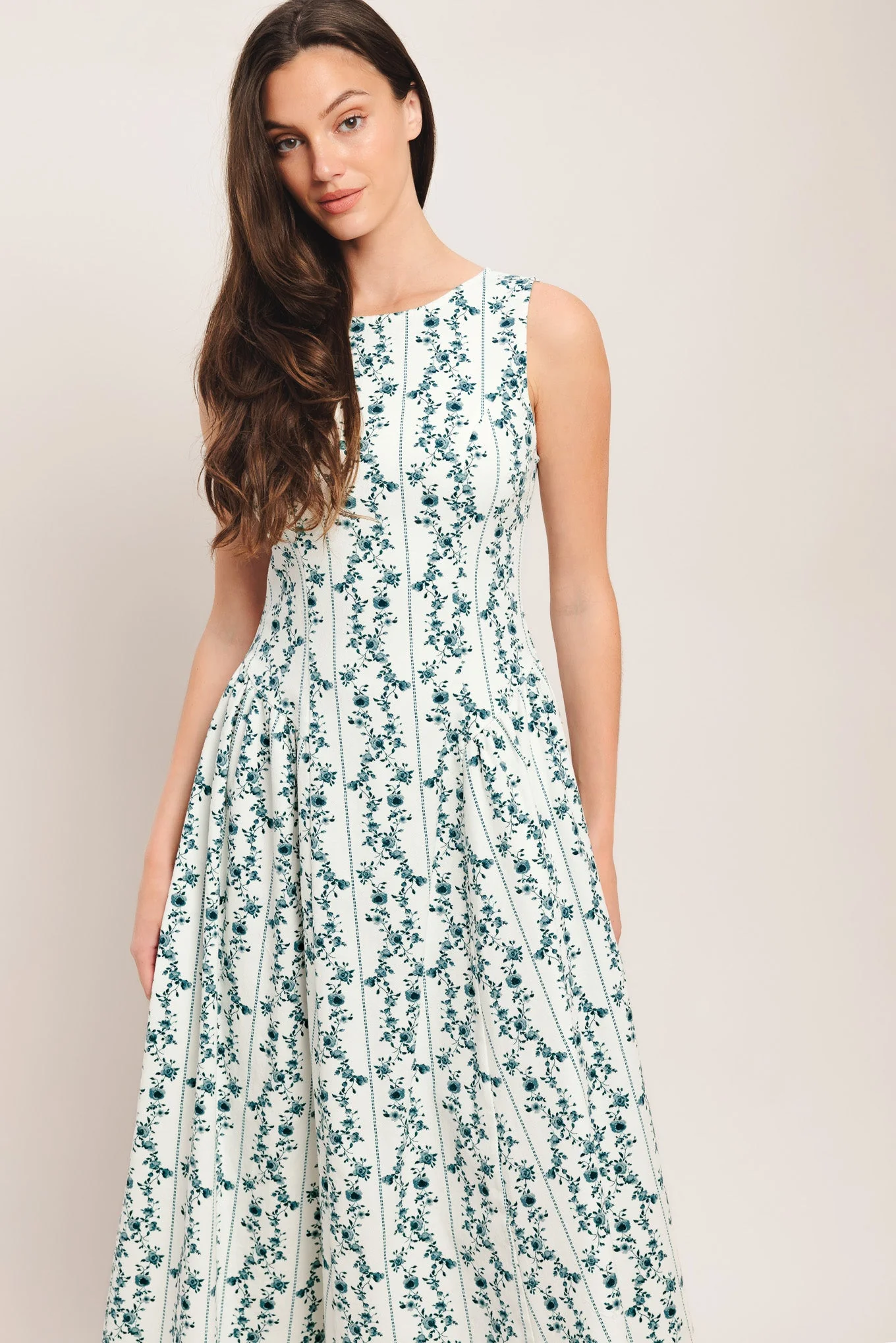 BLOOM COLUMNS BLUE FLORAL MIDI DRESS - Image 4