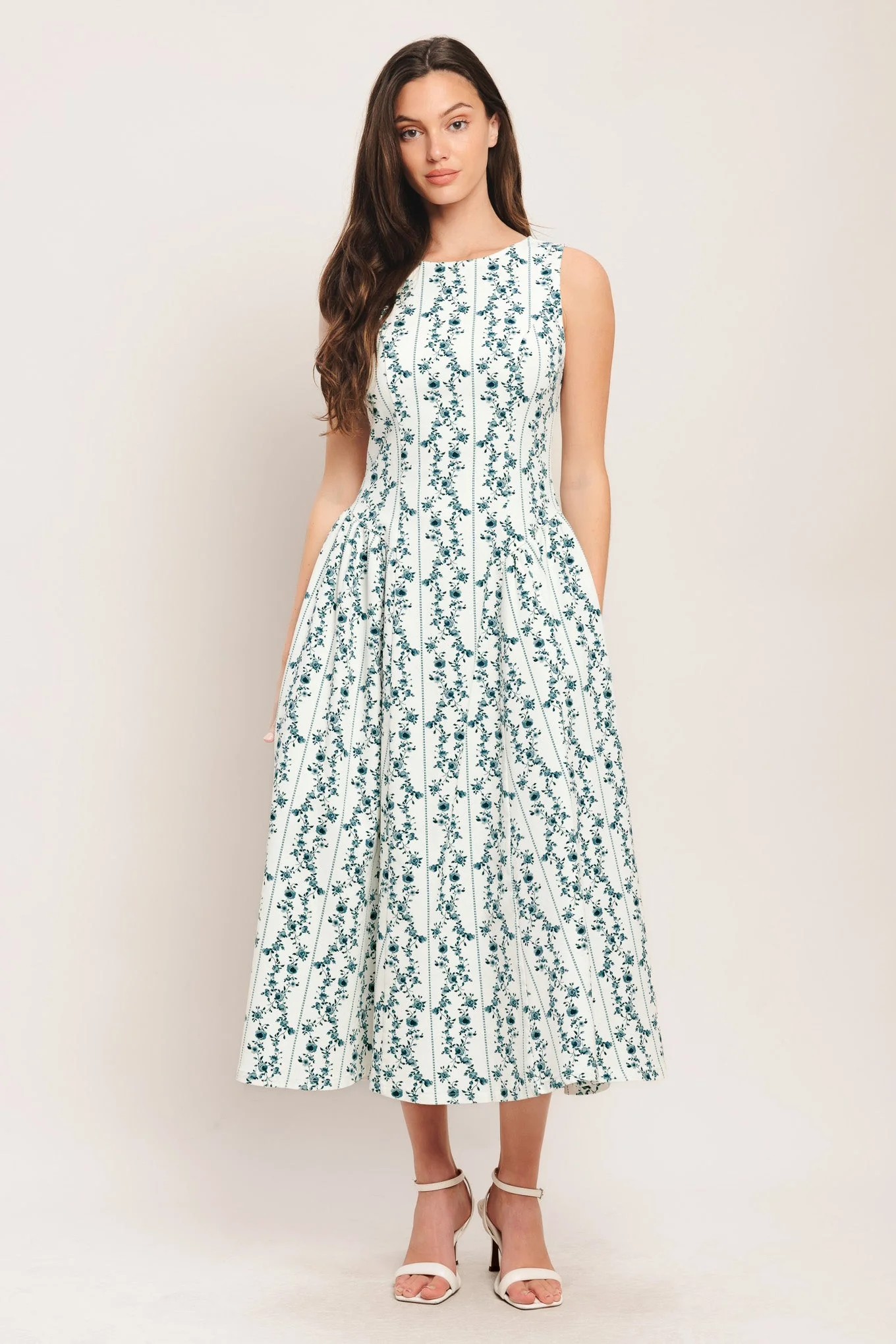 BLOOM COLUMNS BLUE FLORAL MIDI DRESS - Image 7