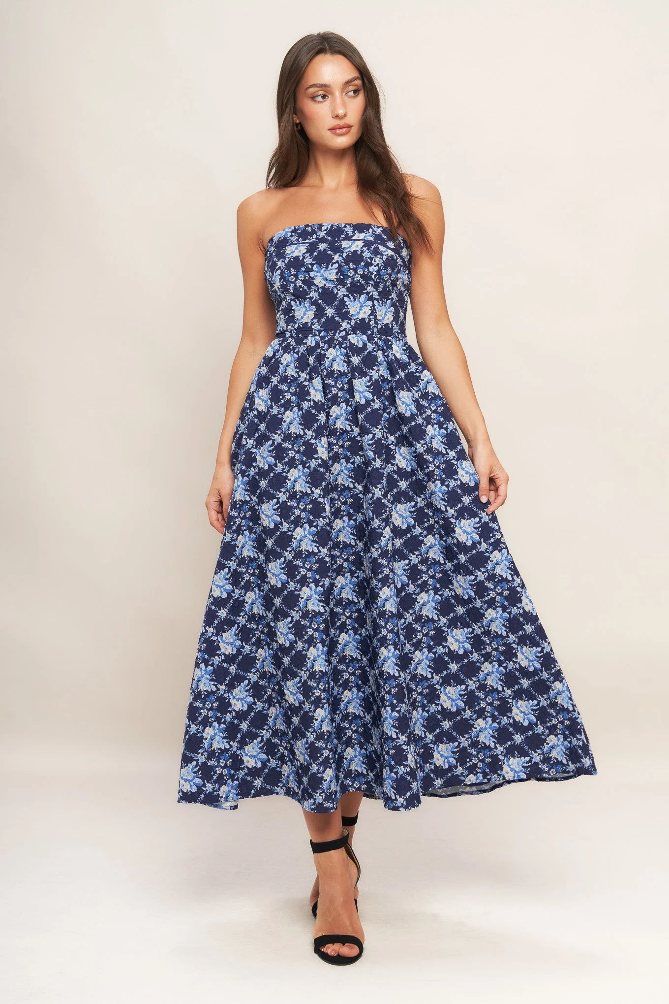 BLUE RENAISSANCE STRAPLESS MIDI DRESS - Image 6