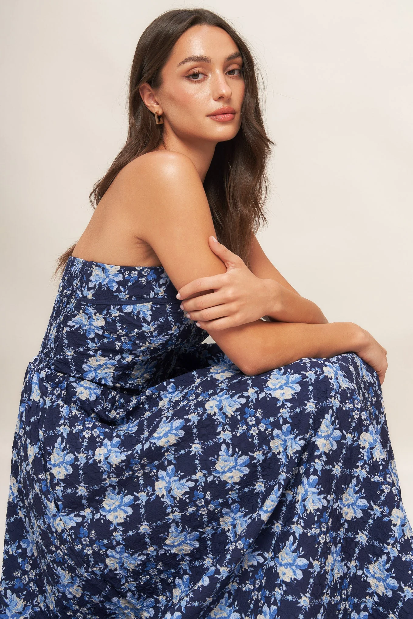 BLUE RENAISSANCE STRAPLESS MIDI DRESS - Image 8
