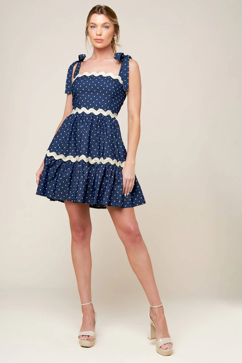 BLUE & WHITE POLKA DOT MINI DRESS - INDIGO - Image 3