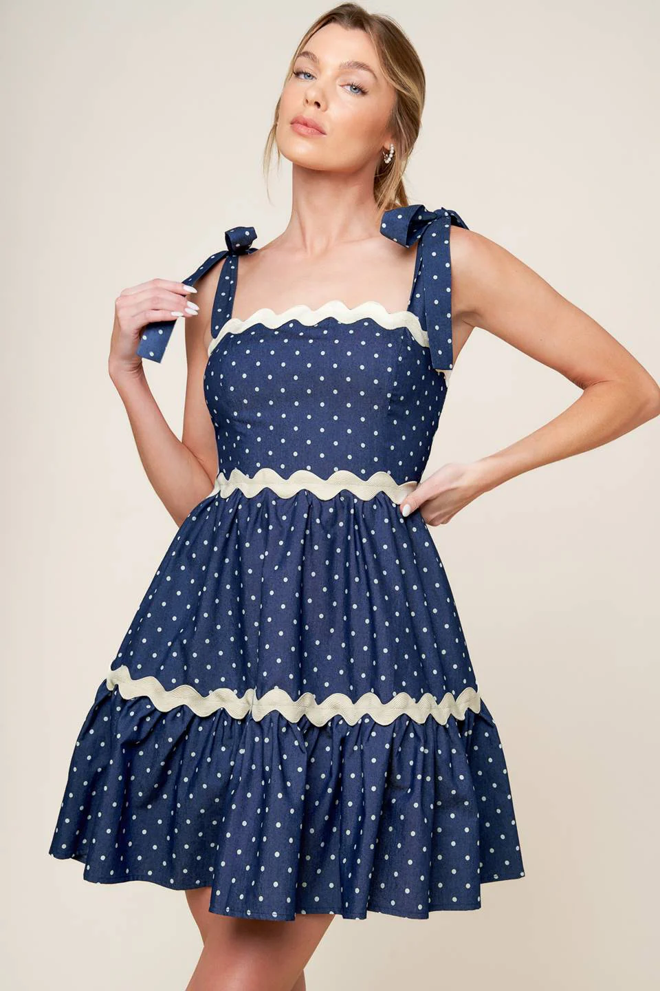 BLUE & WHITE POLKA DOT MINI DRESS - INDIGO - Image 5
