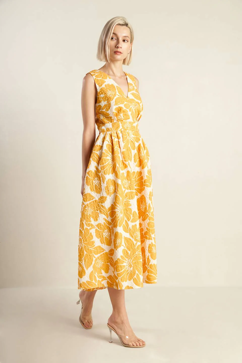 BOLD BLOOMS - MUSTARD YELLOW MIDI DRESS - Image 5