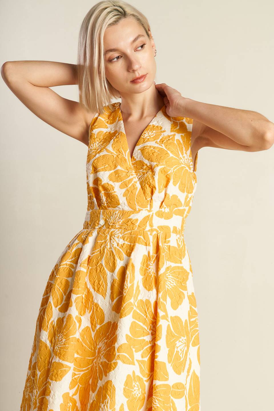 BOLD BLOOMS - MUSTARD YELLOW MIDI DRESS - Image 7