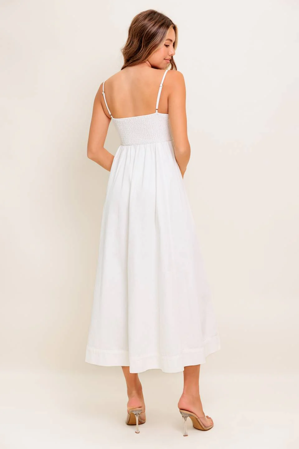 BREE BUTTON DOWN MIDI DRESS - WHITE - Image 2