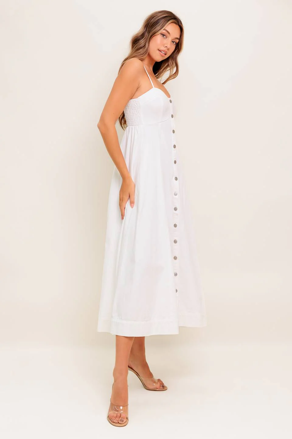 BREE BUTTON DOWN MIDI DRESS - WHITE - Image 6