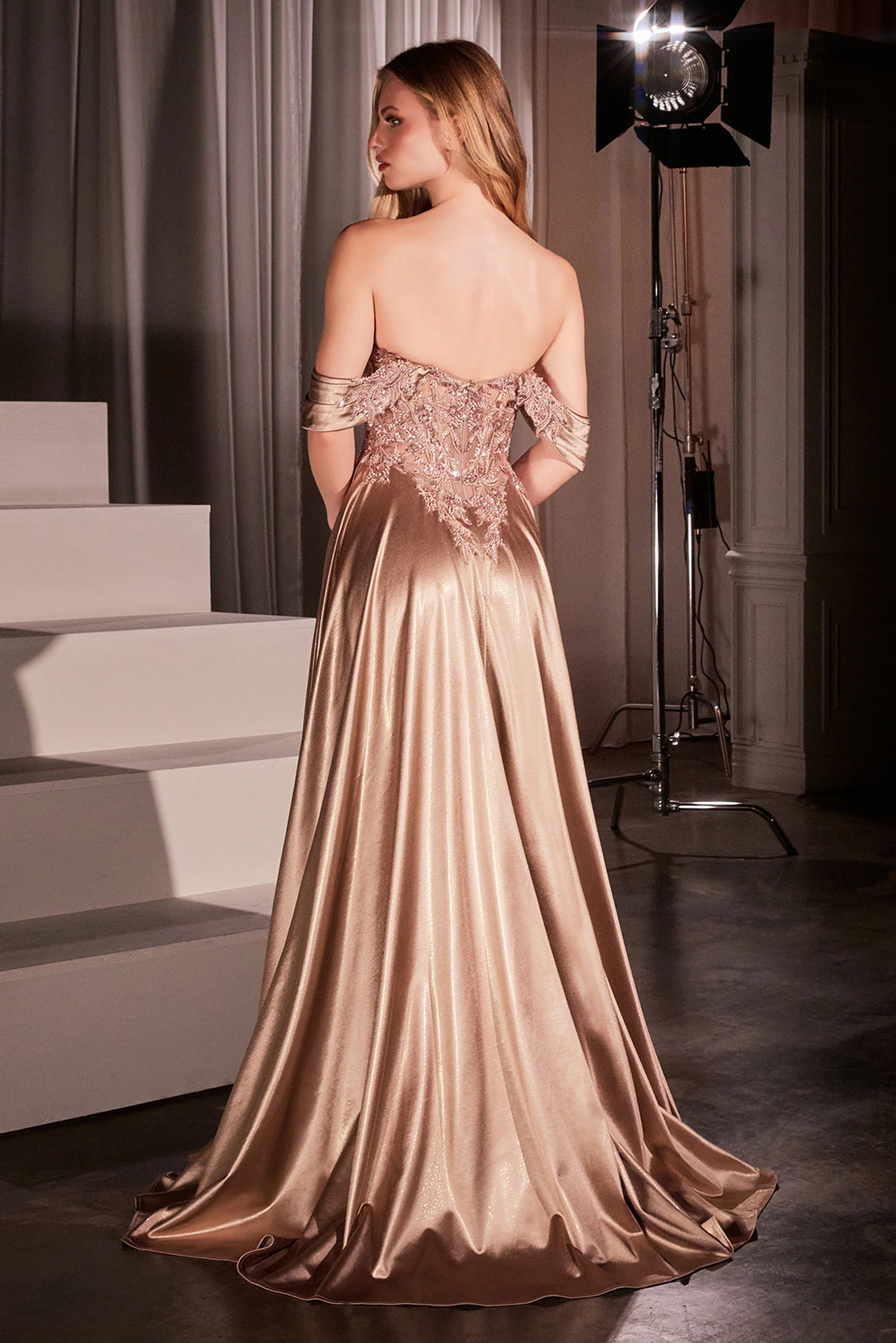 Bronwyn Gown - Off-the-Shoulder Lace & Satin A-Line Dress - Image 11