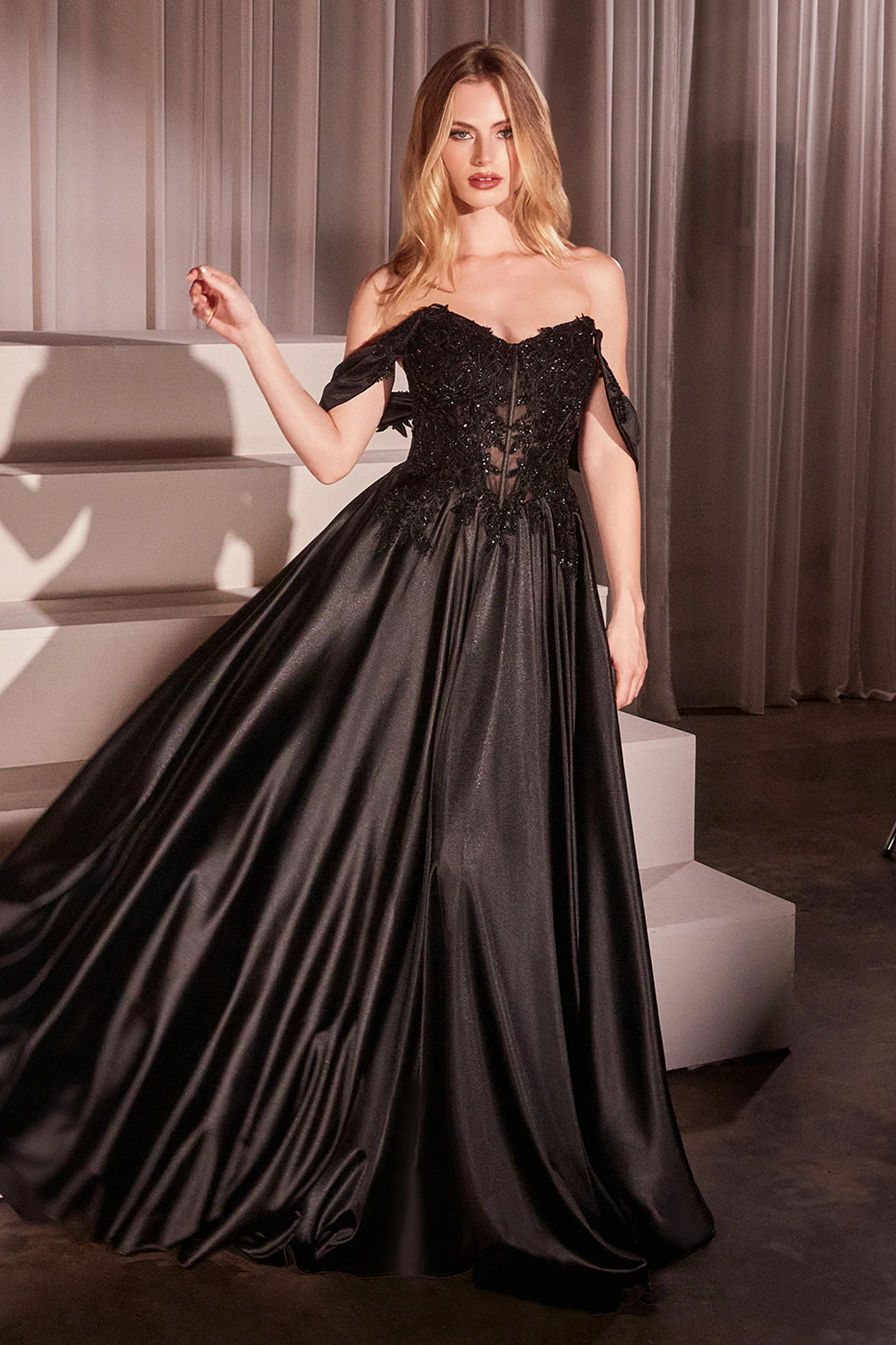 Bronwyn Gown - Off-the-Shoulder Lace & Satin A-Line Dress - Image 12