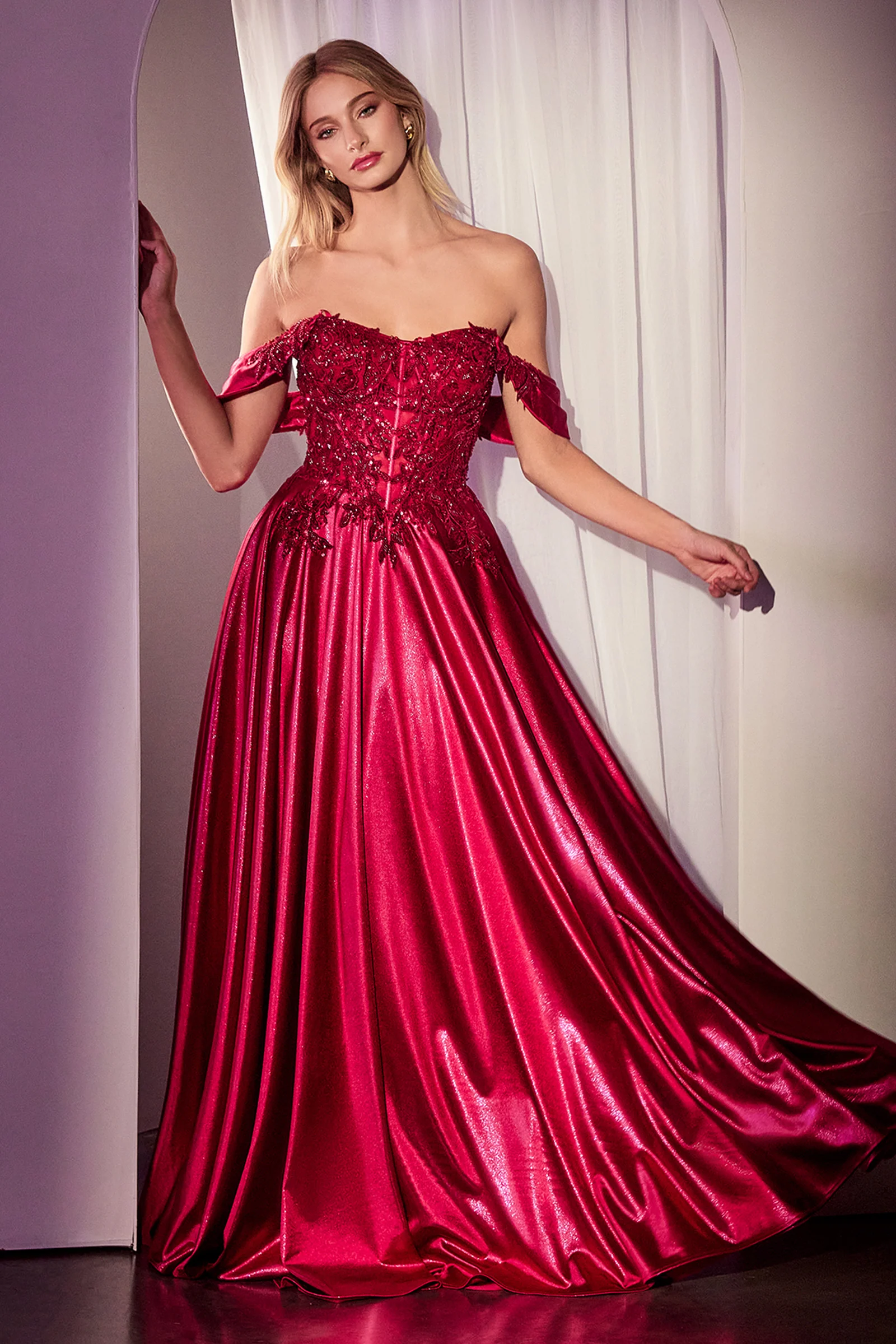 Bronwyn Gown - Off-the-Shoulder Lace & Satin A-Line Dress - Image 14