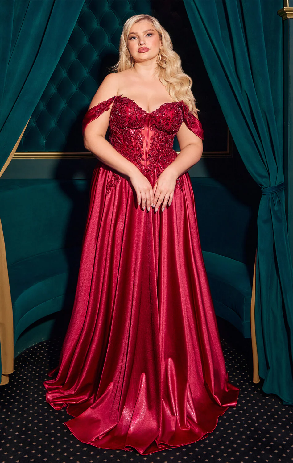 Bronwyn Gown - Off-the-Shoulder Lace & Satin A-Line Dress - Image 15