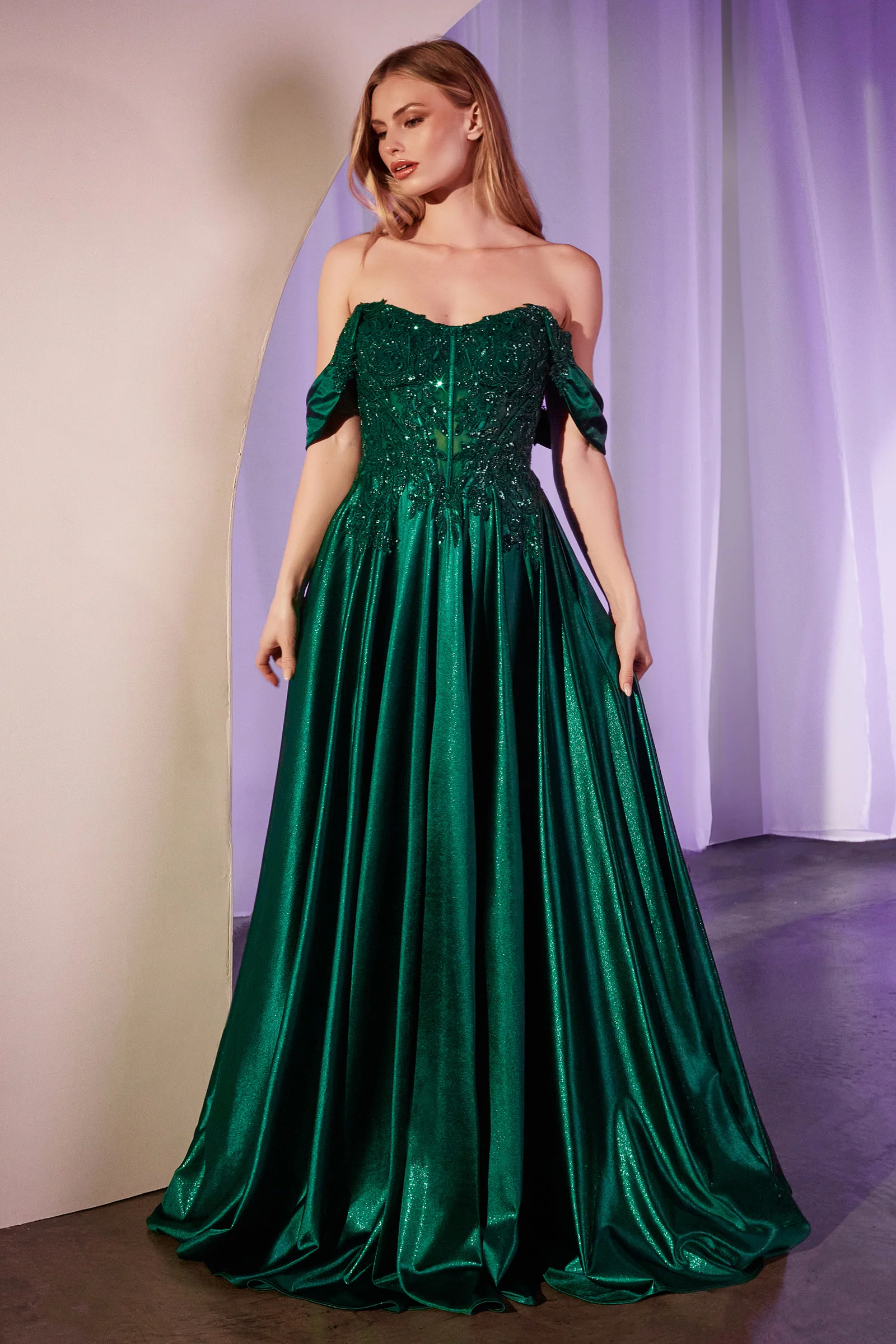 Bronwyn Gown - Off-the-Shoulder Lace & Satin A-Line Dress - Image 4