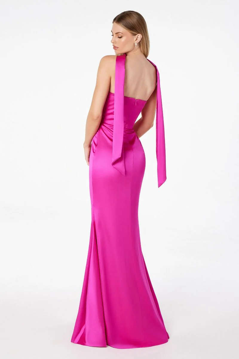 Brynn Maxi Dress - Strapless Fitted Satin Dress With Scarf - Image 15