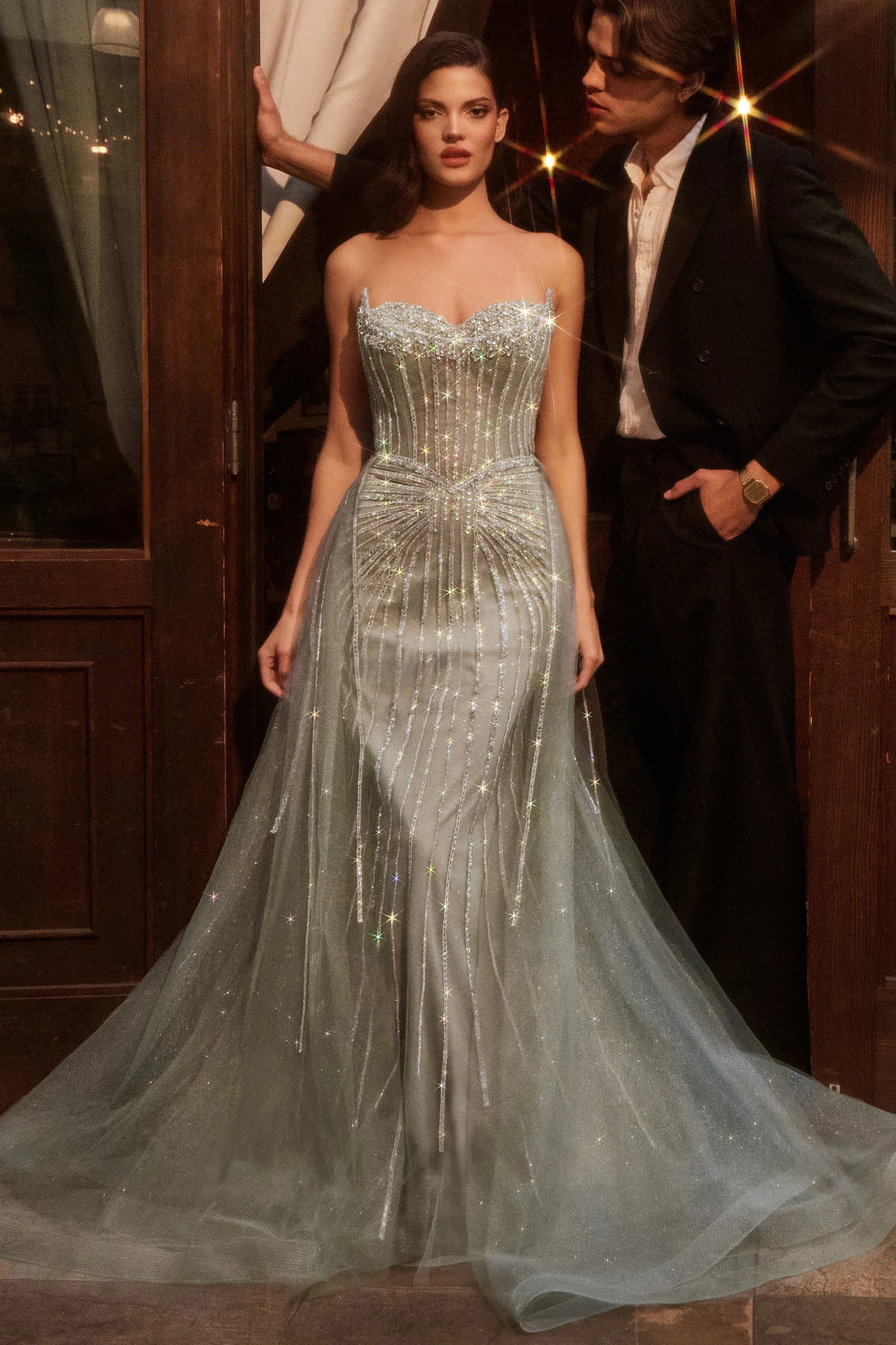 CADENCE GOWN - STRAPLESS CRYSTAL EMBELLISHED GOWN WITH OVERSKIRT - Image 7