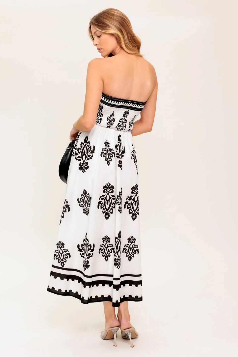 CAFE IN PARIS STRAPLESS MIDI DRESS - IVORY & BLACK - Image 2