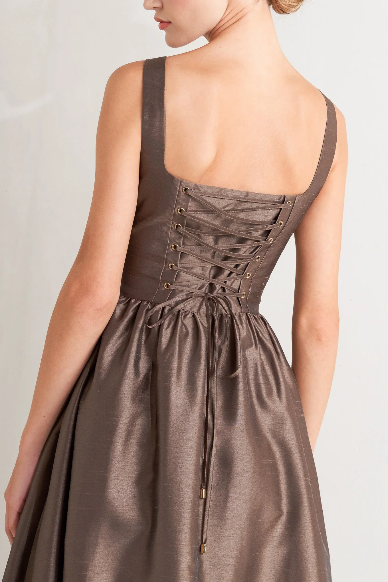 CAFÉ LUSTER BROWN MIDI DRESS - Image 2