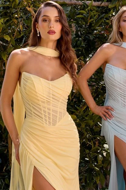 Callista Gown - Strapless Chiffon Fitted Draped Dress With Scarf - Image 10