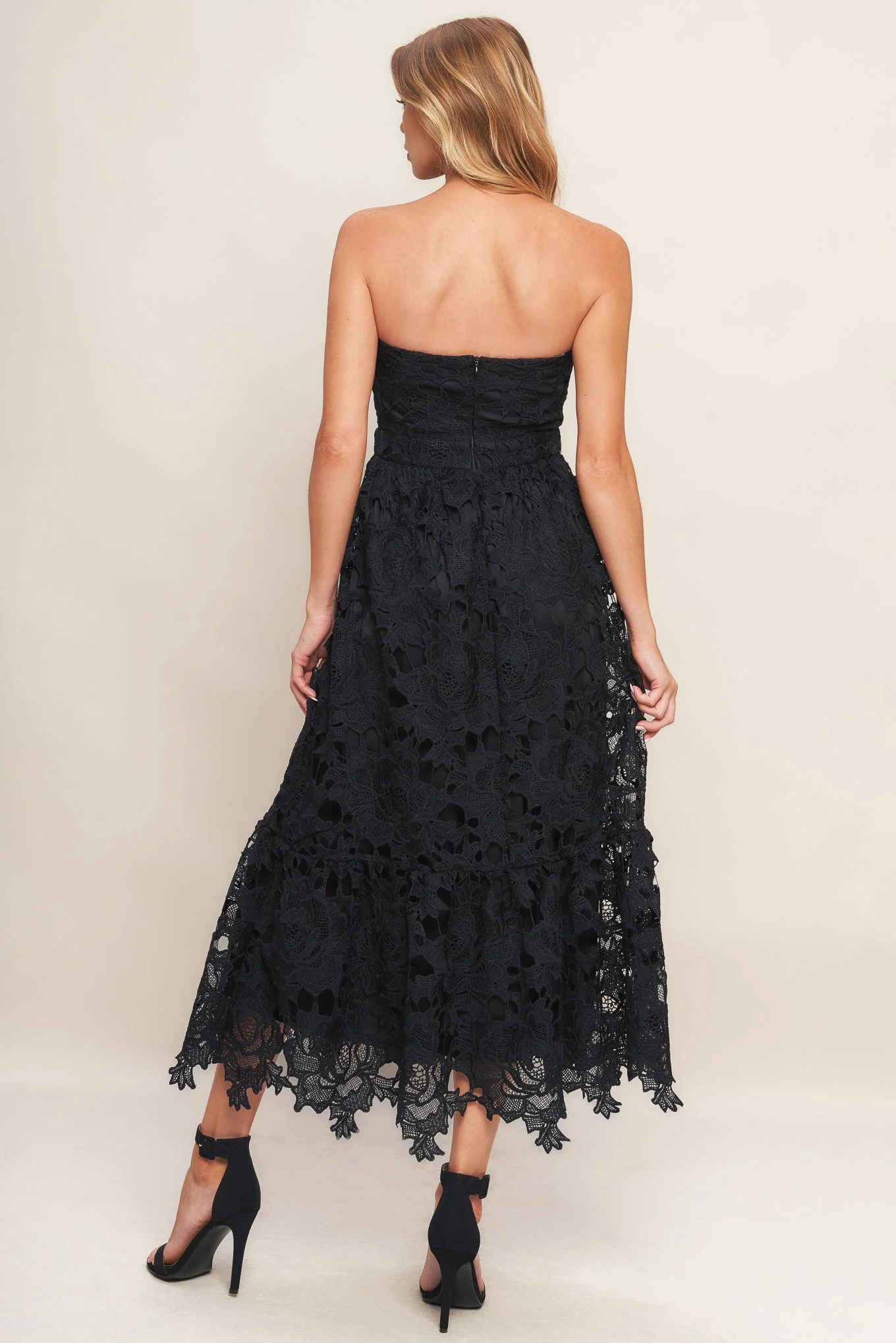 CAREFREE NIGHTS LACE MIDI DRESS - BLACK - FINAL SALE - Image 3
