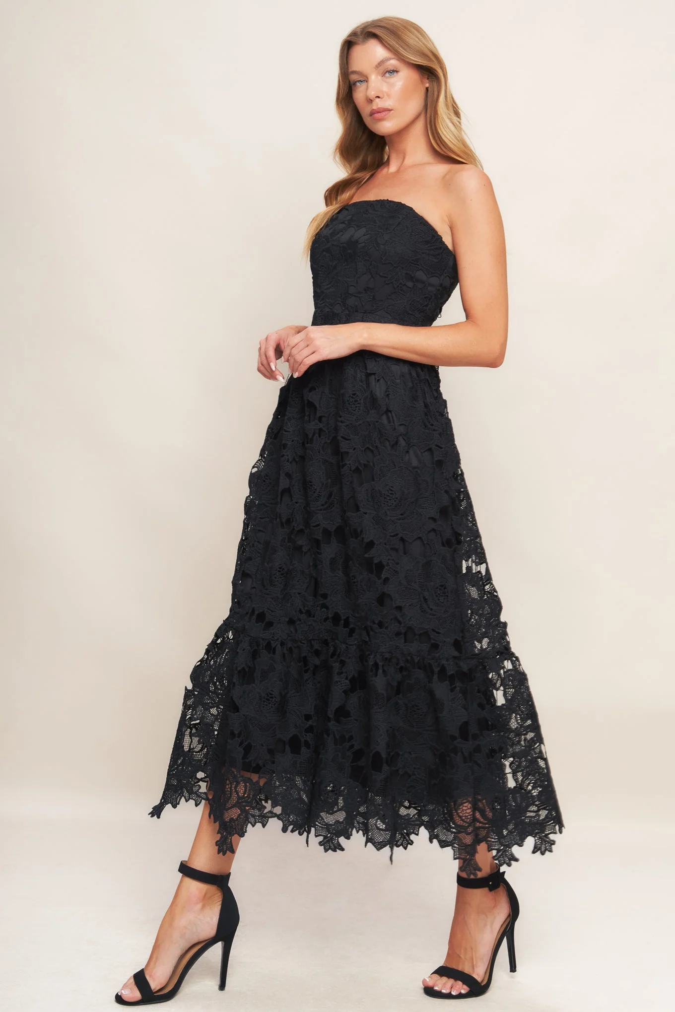 CAREFREE NIGHTS LACE MIDI DRESS - BLACK - FINAL SALE - Image 8