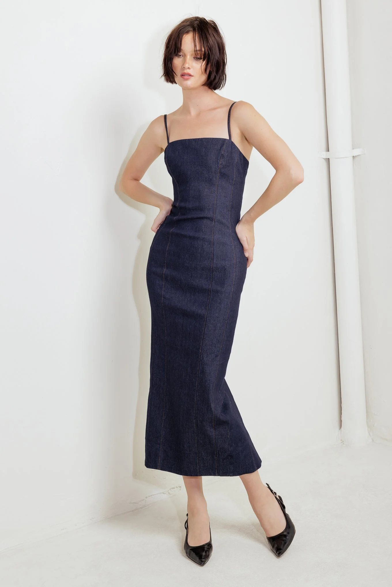 CAROLLA DARK DENIM MIDI DRESS - Image 6